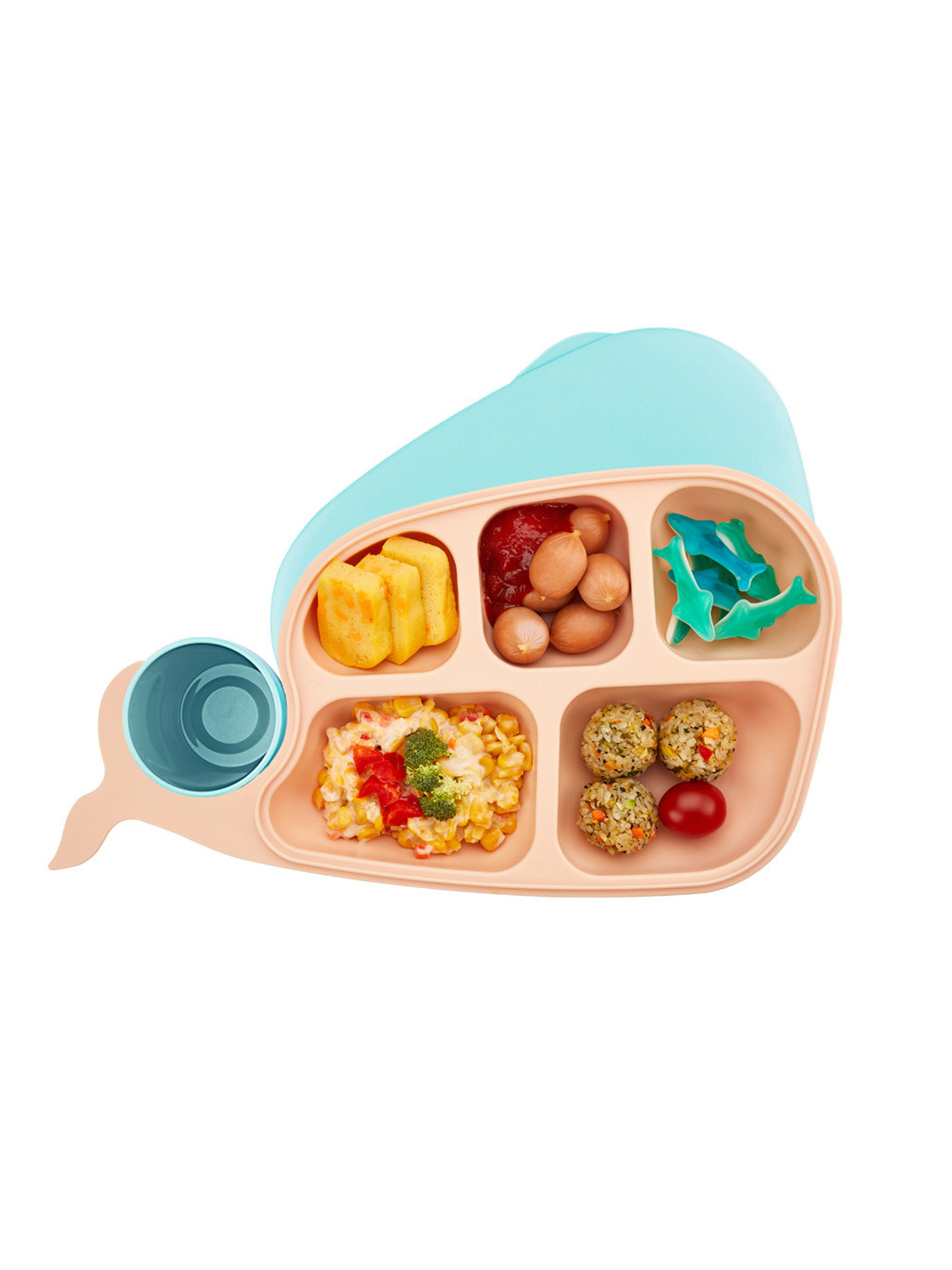 퍼기 고래 유아식판 파스텔민트 (컵+식판+뚜껑구성)