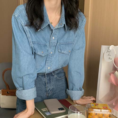 버디 빈티지 데님 청남방 셔츠 이미지 3