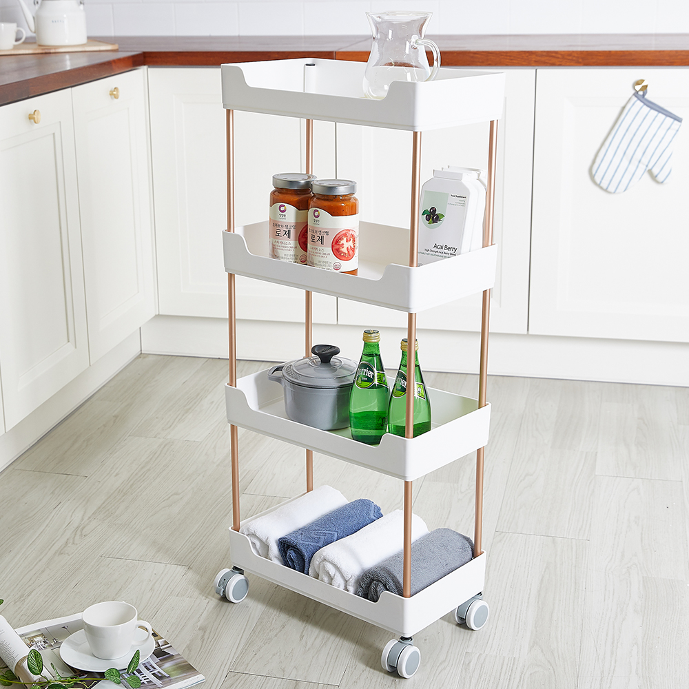 할메이드 이동식 틈새 플라스틱 트롤리 선반 바퀴달린 수납장 4단