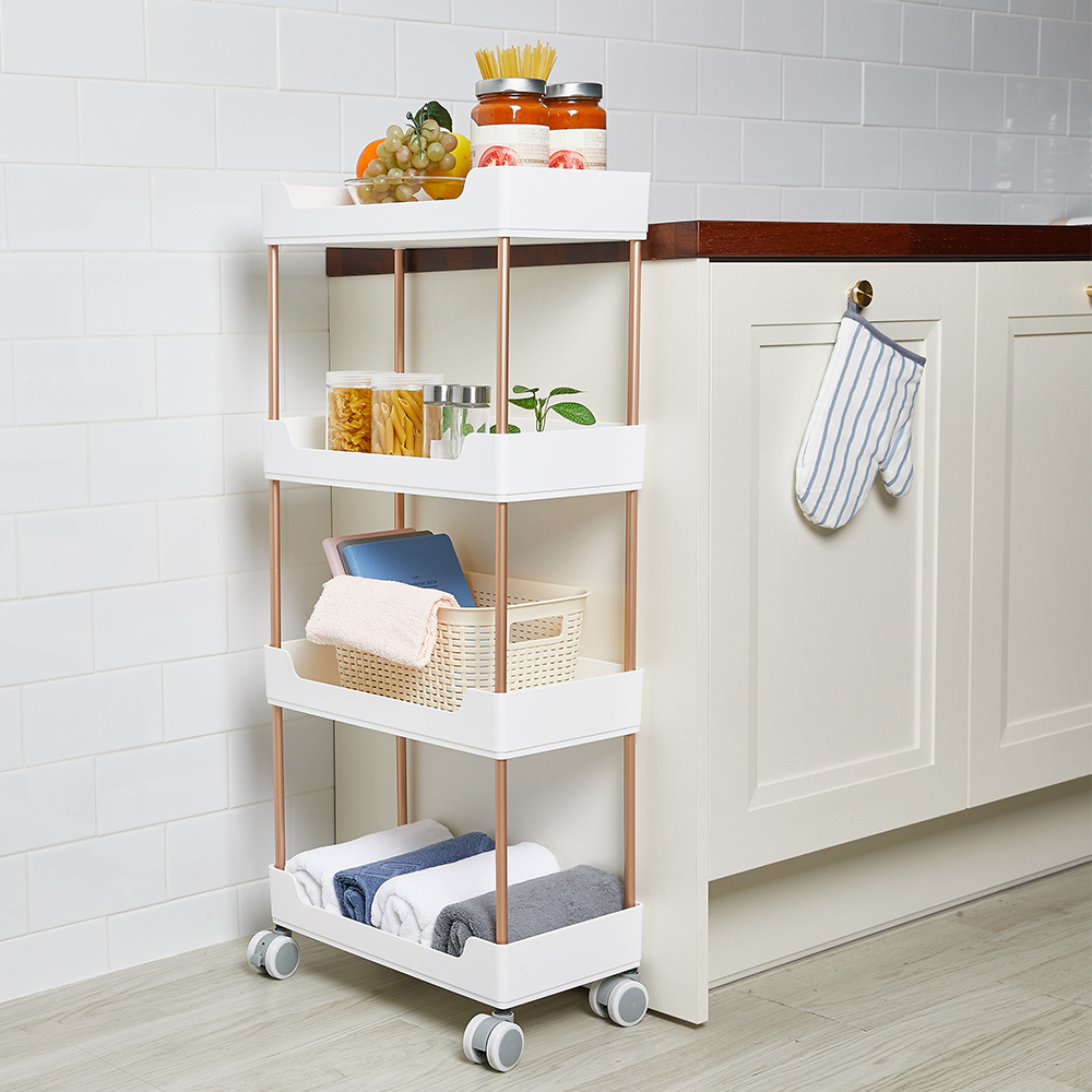 할메이드 이동식 틈새 플라스틱 트롤리 선반 바퀴달린 수납장 4단