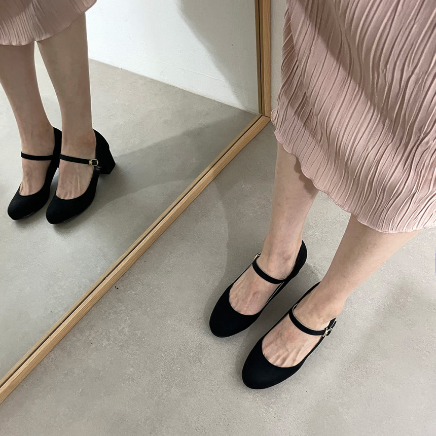 베이직스타일 둥근코 버클 스트랩 메리제인 미들힐 5cm 상세 이미지 32