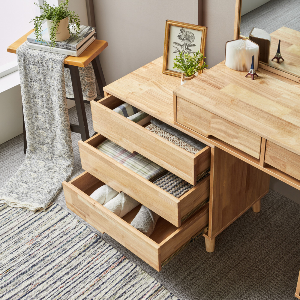 엘레나 확장형 수납 원목 화장대 서랍장 브라운