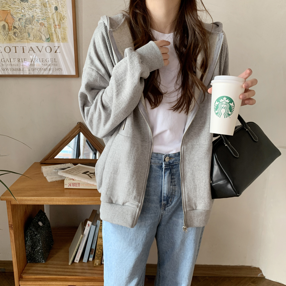 오버핏 레이어드 데일리 코튼 여성 후드집업 - 상세 이미지 3