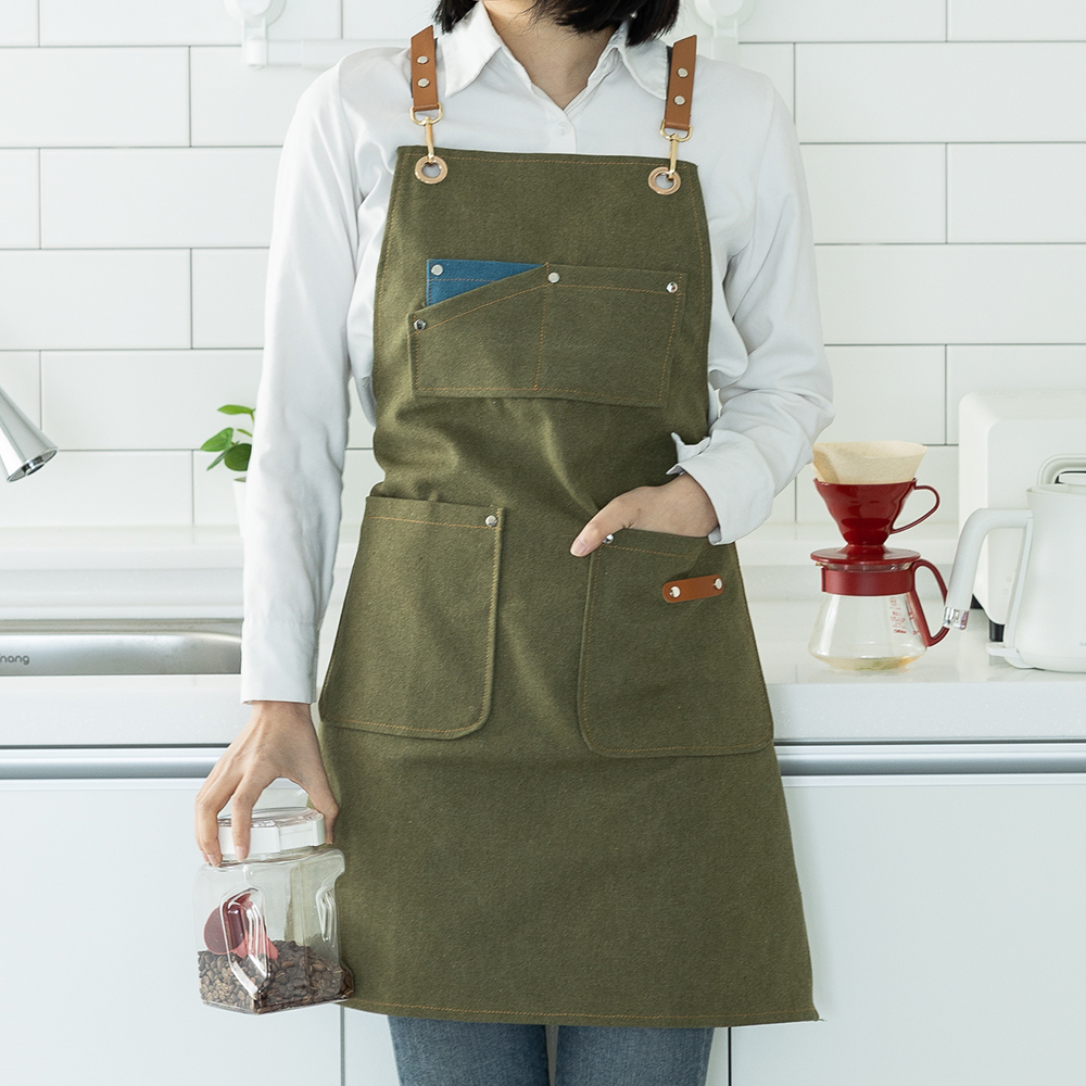 할메이드 바리스타 데님 카페 공장 공방 화방 방수 앞치마