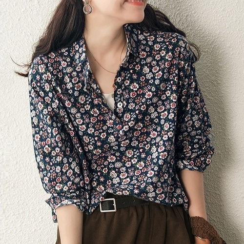 하마마스 가을 잔꽃 순면 셔츠 블라우스 40 50대여성의류 미시옷 엄마옷 - 상세 이미지 5