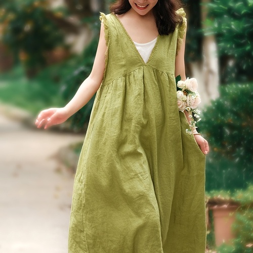 여름 린넨 민소매 프릴원피스 40 50대여성의류 미시옷 엄마옷