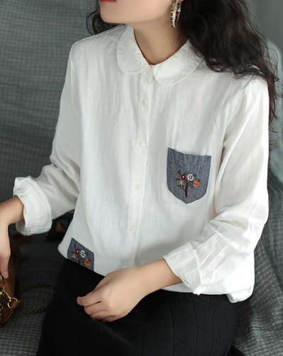 하마마스 아사면 자수 봄블라우스 - 메인 이미지