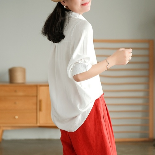여름 텐셀 칼라넥 블라우스 40 50대여성의류 미시옷 엄마옷 이미지 6