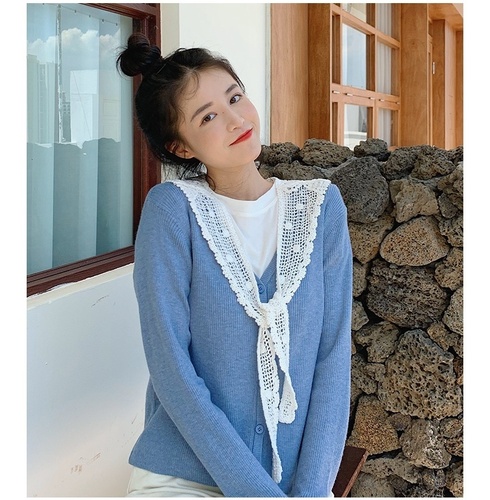 여성 펀칭 케이프 스카프 꽃 뜨게 레이스 자수 - 상세 이미지 4
