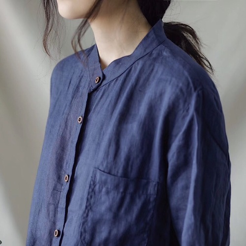 여름 포켓장식 린넨블라우스 5부소매 40 50대여성의류 - 상세 이미지 2