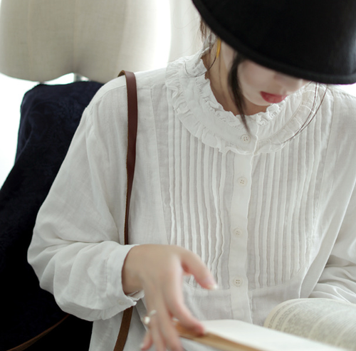 하마마스 아사면 봄 가을 프릴블라우스 루즈핏 66 77사이즈