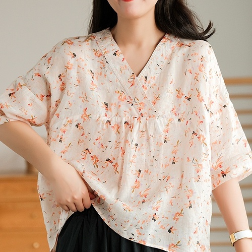 여름 브이넥 모시 플라워 블라우스 40 50대여성의류 미시옷 엄마옷 - 상세 이미지 3