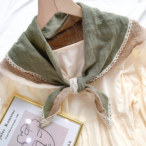 봄 배색 레이스 삼각스카프 넥케이프