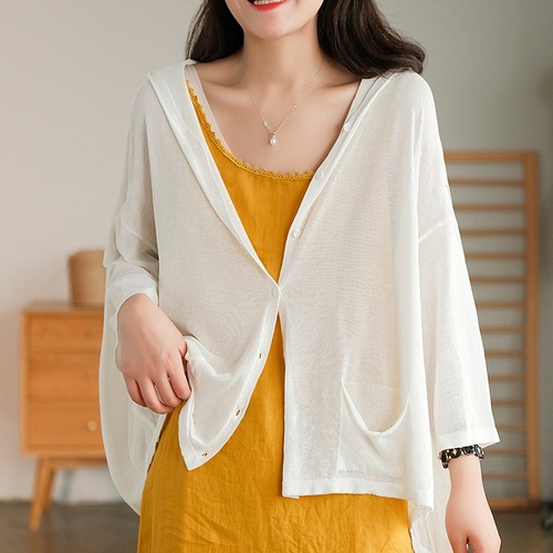 여름 린넨 후드가디건 빅사이즈 77 88사이즈 40 50대여성의류 미시옷 엄마옷