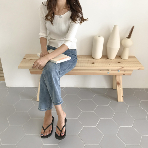 봄 9부 스판 데님팬츠 일자핏 - 상세 이미지 2