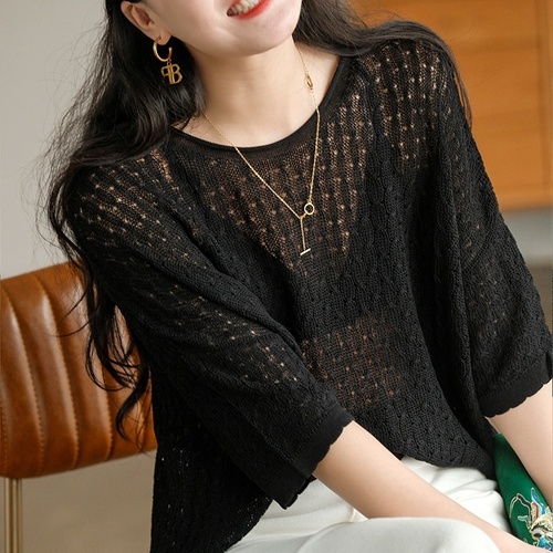 여름 린넨 펀칭니트티 루즈핏 40 50대여성의류 미시옷 엄마옷 - 상세 이미지 4