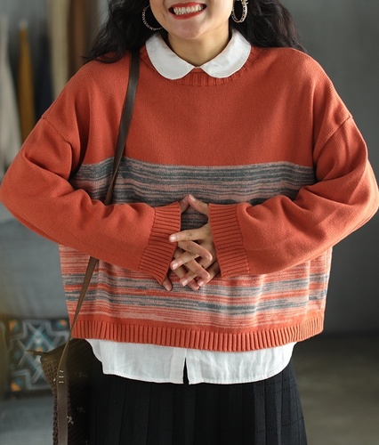 가을 겨울 순면 루즈핏 배색니트티 40 50대여성의류 미시옷 엄마옷 - 상세 이미지 5