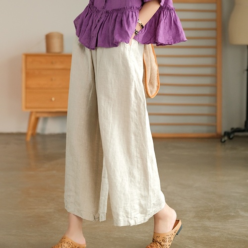 여름 A라인 여성 워싱린넨와이드팬츠 치마바지 40 50대여성의류 미시옷