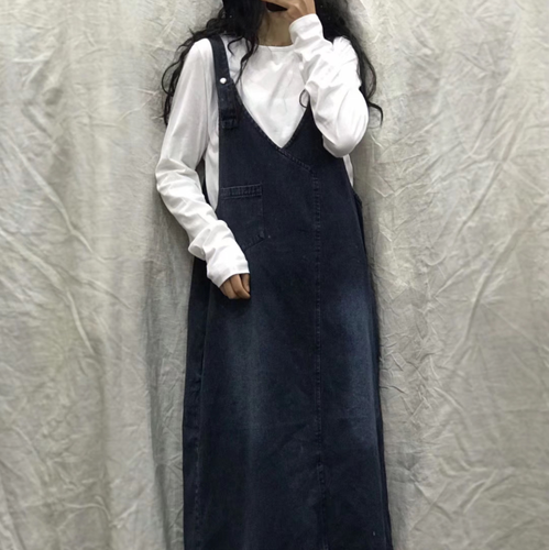 봄 데님 멜빵원피스 브이넥 40 50대여성의류 미시옷 엄마옷