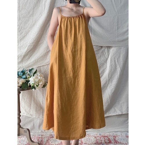 여름 린넨 A라인 끈나시원피스 40 50대여성의류 미시옷