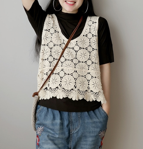 니트조끼 봄 여름 펀칭조끼 뷔스티에