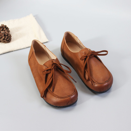 하마마스 여성 천연소가죽 단화 평바닥 둥근코 수제화