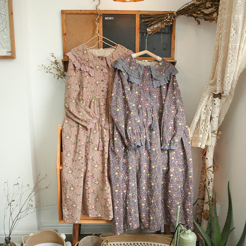 봄 가을 플라워 빅프릴 루즈핏 원피스