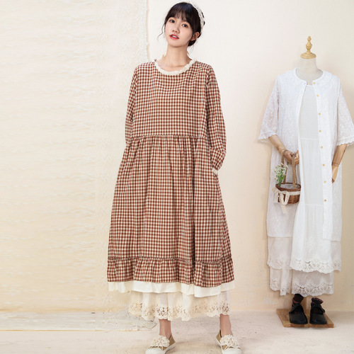 봄 가을 순면 체크 프릴원피스 오버핏 빅사이즈 77사이즈 40 50대여성의류 미시옷 엄마옷