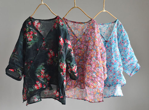 린넨가디건 랩가디건 봄 여름 매듭단추 플라워 엄마옷