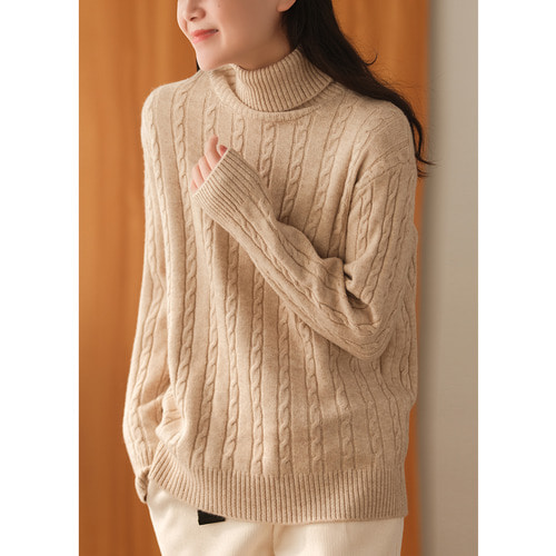 하마마스 겨울 케이블 여성 목폴라 니트 꽈베기니트 루즈핏 - 상품 이미지