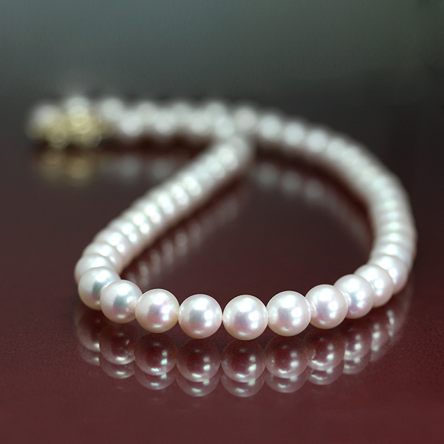 8~8.5mm 아코야 해수 진주 비드 목걸이 전체 14k 금장식