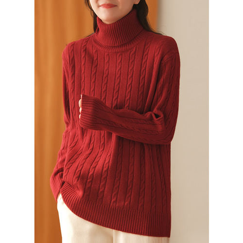 하마마스 겨울 케이블 여성 목폴라 니트 꽈베기니트 루즈핏 - 상세 이미지 3