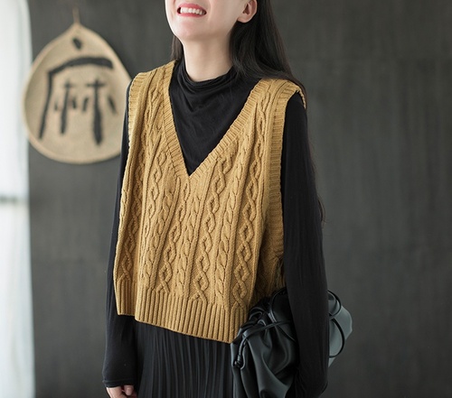 봄 가을 여성 꽈베기 숏 니트조끼