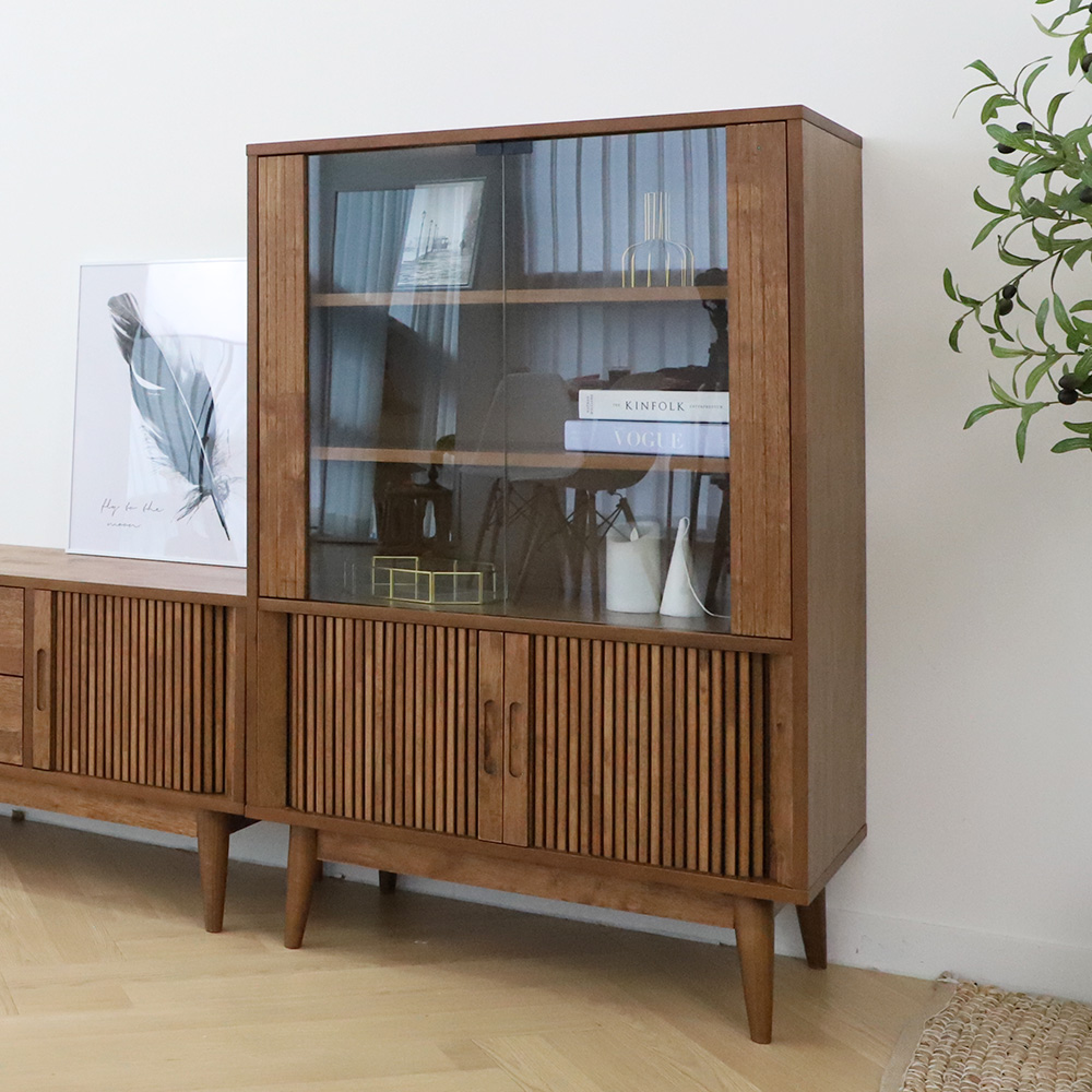 스코나 세프너 템바보드 원목 유리 장식장
