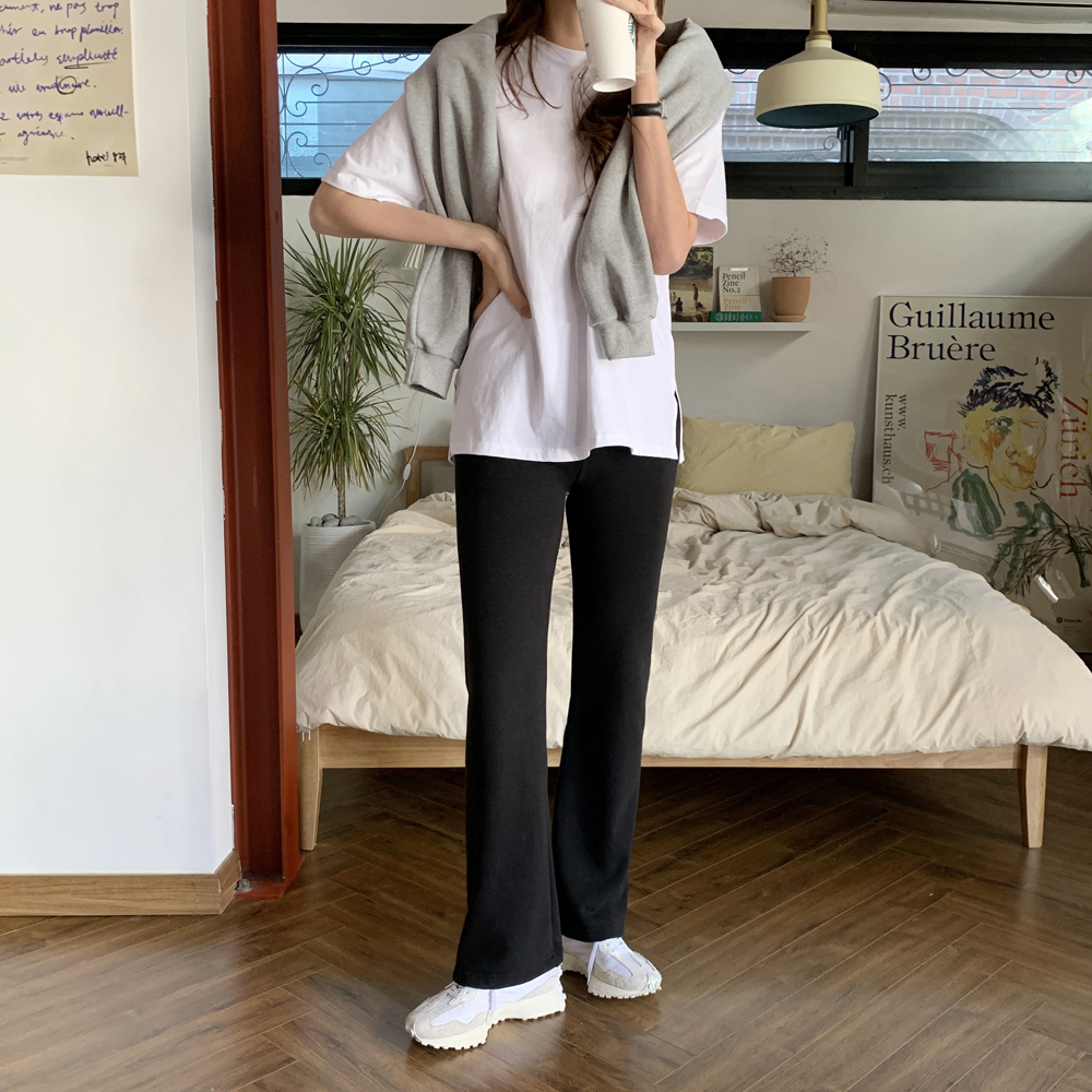 오버핏 옆트임 코튼 레이어드 이너 티셔츠 기본 여성 티셔츠 면 우먼흰티 여자 반팔티 - 상세 이미지 4