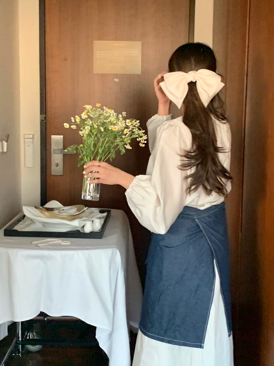 아미앙스 앞치마 예쁜 플로리스트 카페 데님 하프 에이프런 - 상세 이미지 3