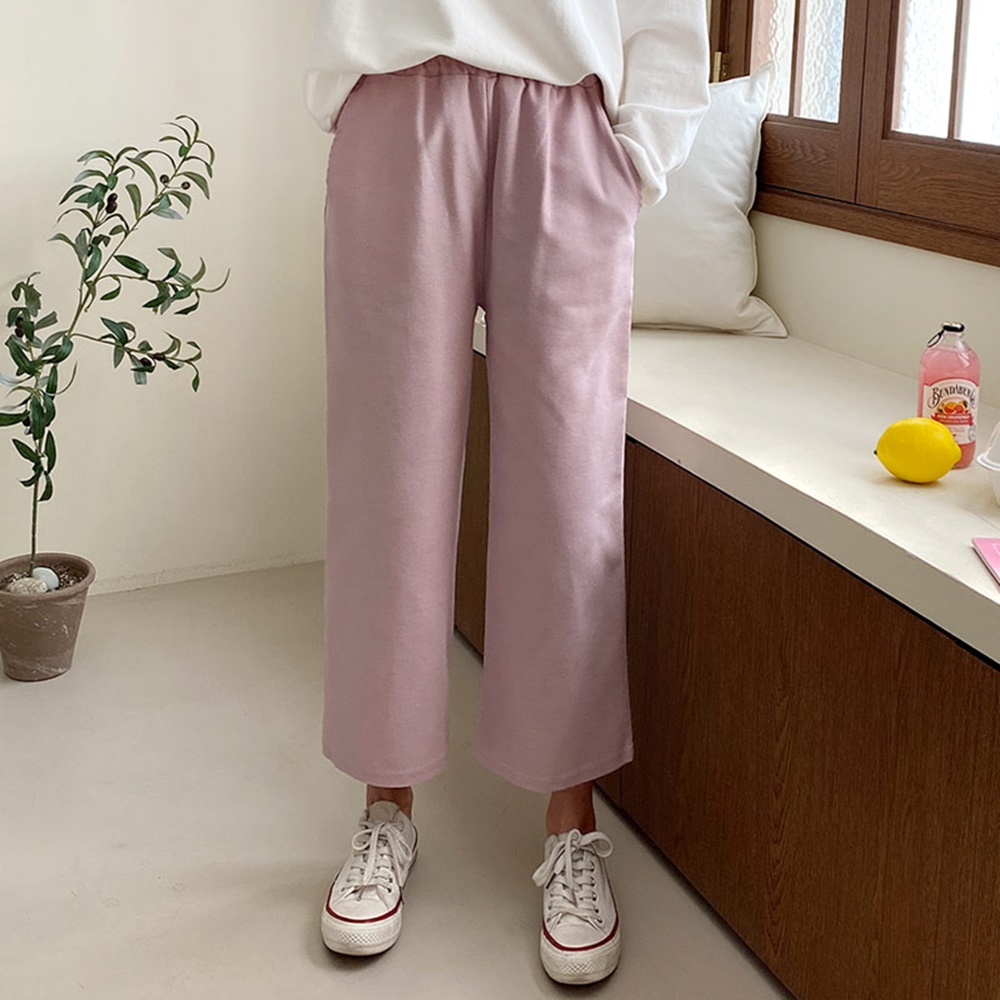 봄 가을 허리 밴딩 고무줄 와이드 통바지 8부 팬츠 편한 키작녀 데일리 캐주얼 8컬러 - 상품 이미지