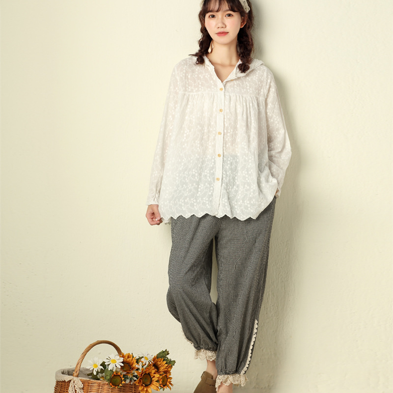 하마마스 프릴 자수 밴딩바지 9부 - 상세 이미지 3