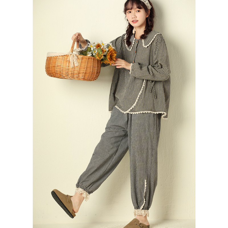 하마마스 프릴 자수 밴딩바지 9부 - 상세 이미지 5