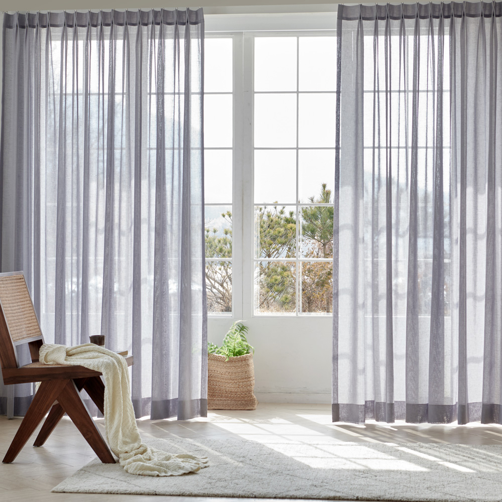 국내제작 산들 나비주름 린넨 쉬폰 거실 창문형 맞춤 제작 커튼 세로 250cm이내