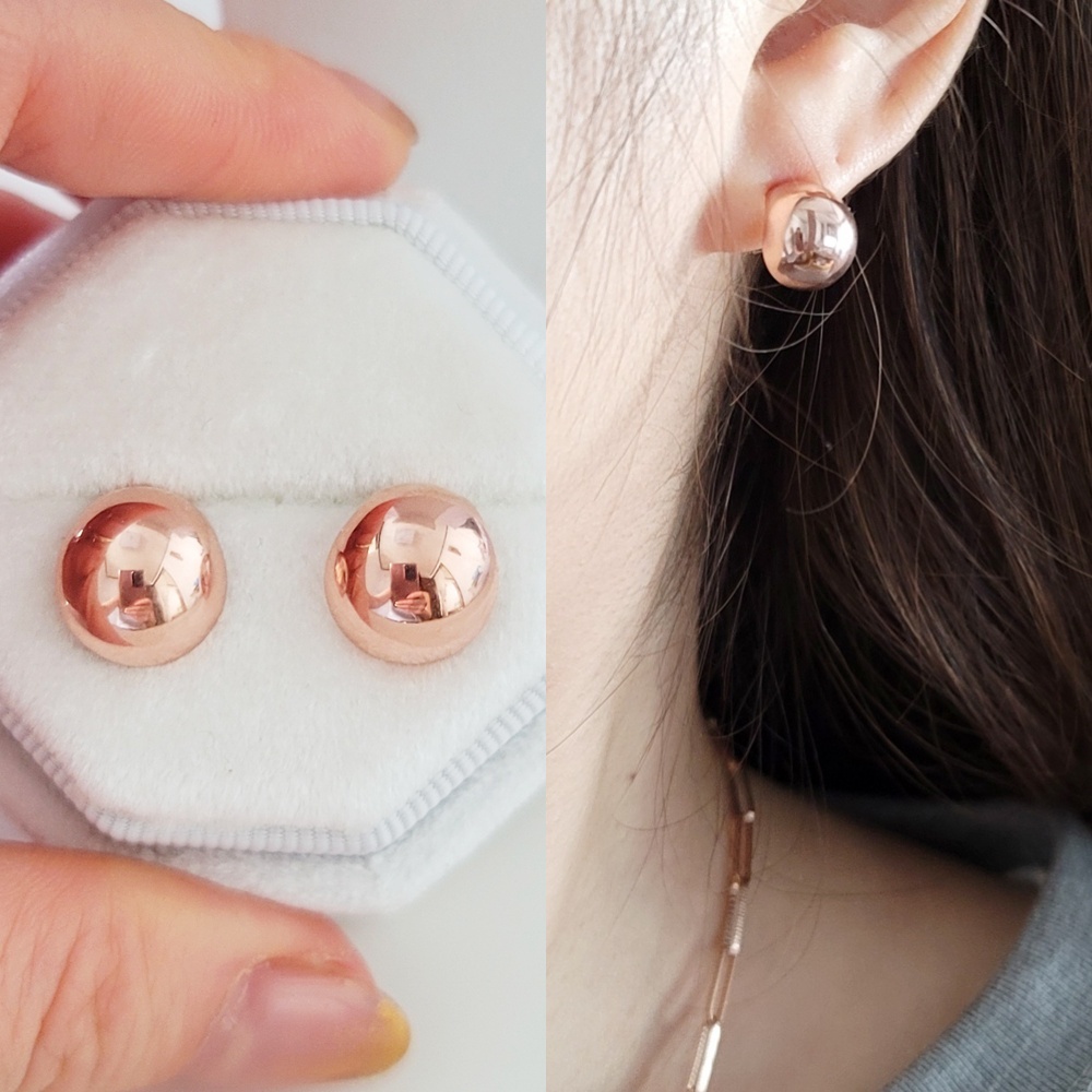10K 14K 볼륨 볼드 원형 반원 콩 볼 귀걸이 데일리 유니크 연예인 귀걸이