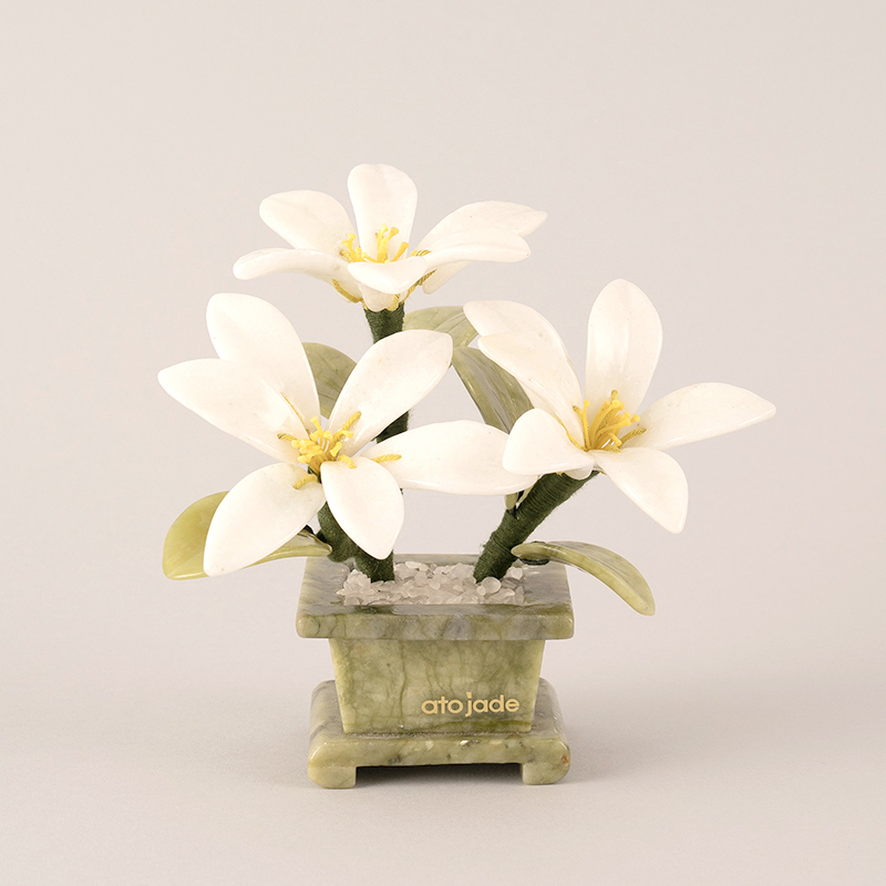 아토제이드 천연 옥꽃 릴리 사각 / 옥화 개업화분 승진선물 옥난 영전 옥화분 취임 승진난 승진축하 옥으로만든꽃