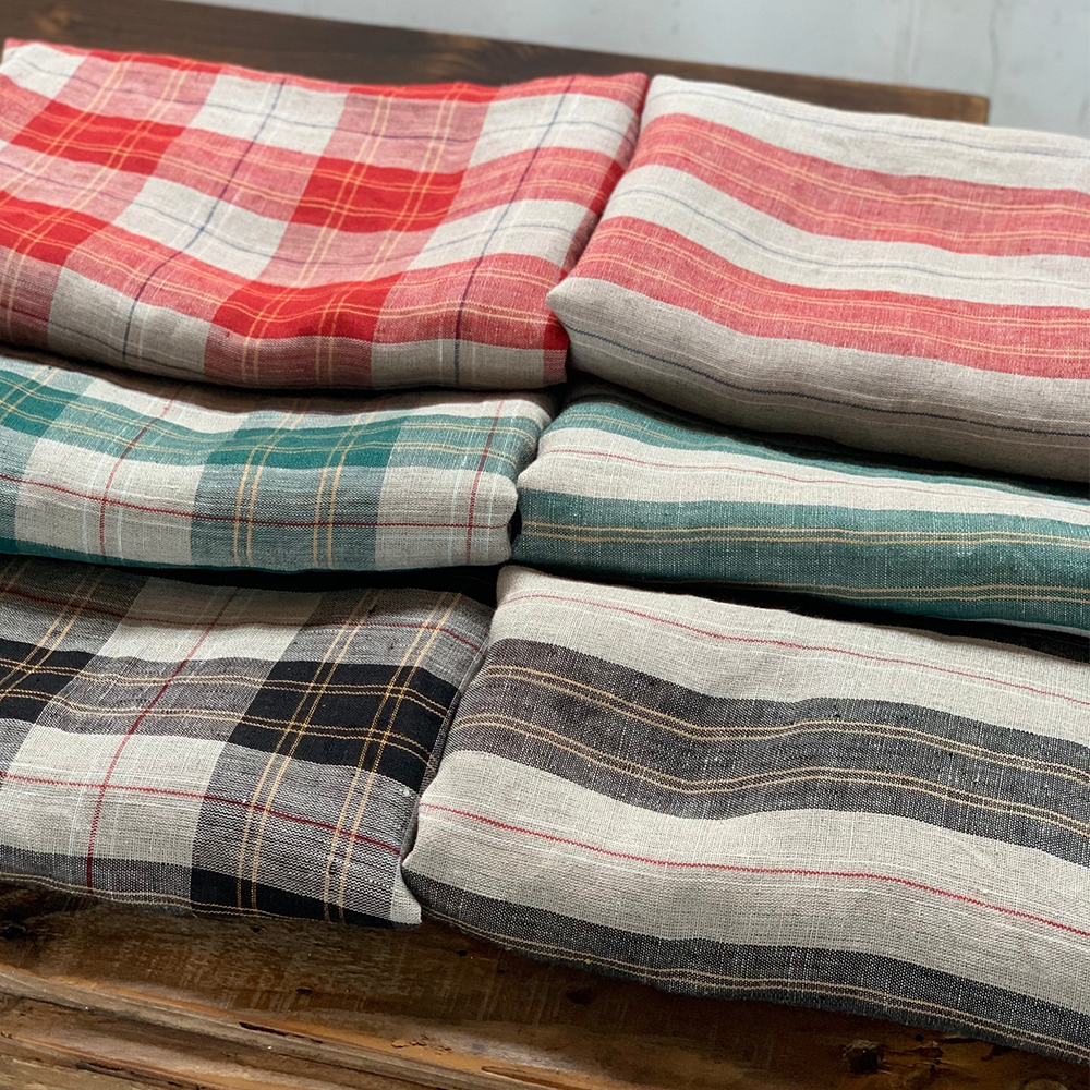더블유패브릭 버팔로 워싱처리 퓨어 린넨천 체크 원단 침구 커튼 가방 셔츠 테이블보 천가게