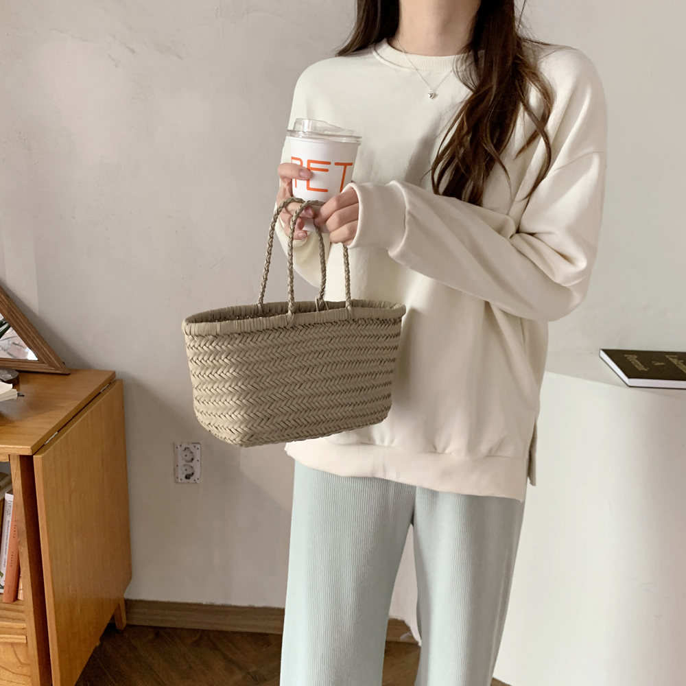 오버핏 옆트임 무지 여성 맨투맨 박스티 우먼 코튼 티셔츠 여자 긴팔티 봄 가을 - 상세 이미지 4