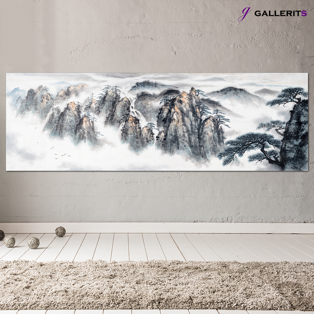 산그림 수묵화 거실 안방 풍수 인테리어 집들이 가게오픈 선물 절경의산새중형 - 상품 이미지