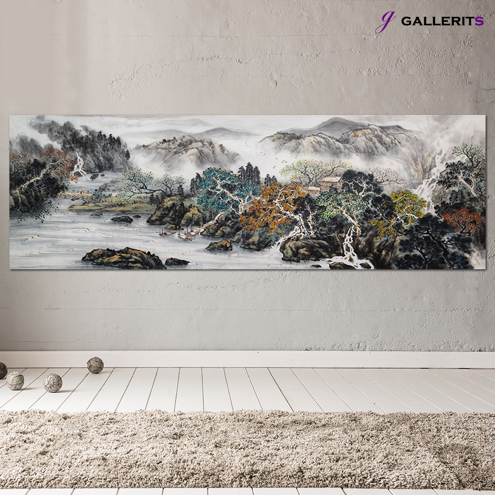 수묵화 배산임수 산그림 학업운 거실 안방 풍수 인테리어 액자 봄이오는풍경중형 - 상품 이미지