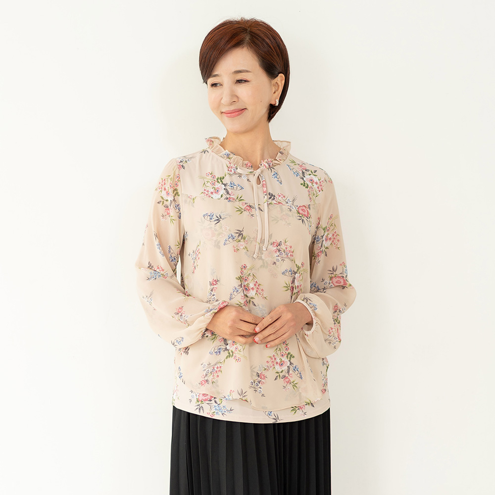 엄마옷 샤르망 쉬폰 블라우스 3종 플라워 프린트 중년여성 마담 60대 50대 40대 선물 - 상세 이미지 2