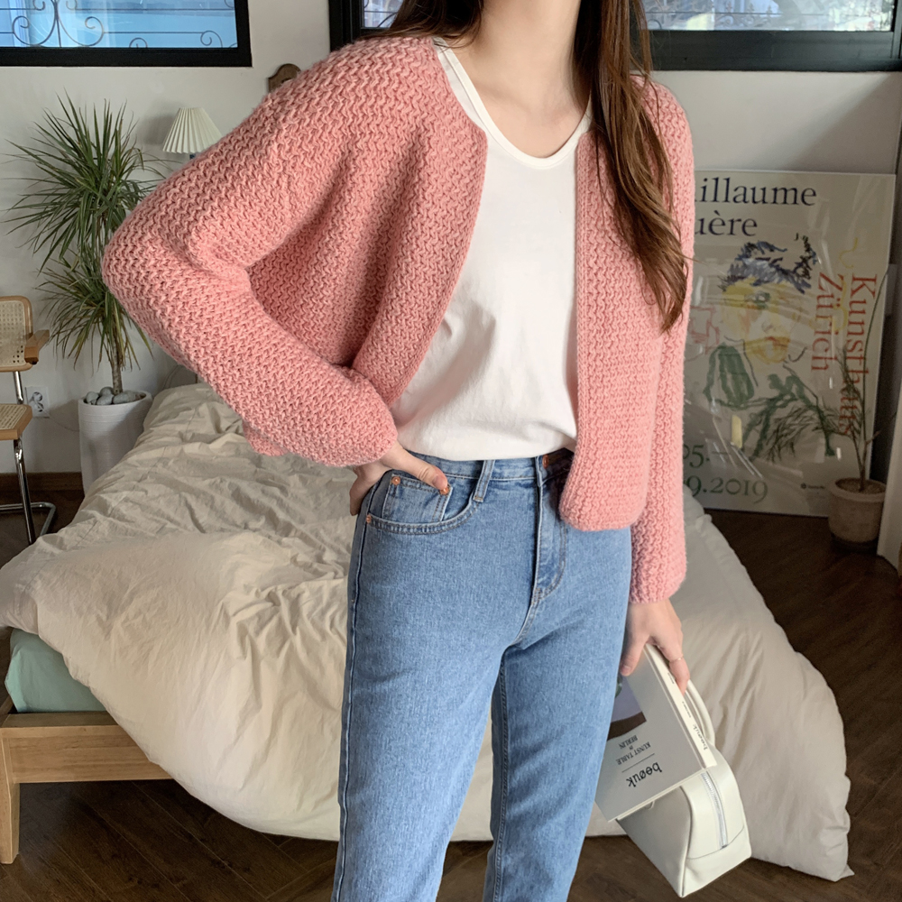 루즈핏 숄 볼레로 가디건 로브 크롭 여성 니트 가디건 여자 가디건 봄 핑크