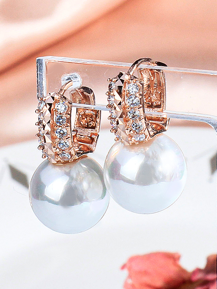 14K 진주 12미리 귀걸이 원터치 큐빅 링 한복 혼주 다흰 생일 선물