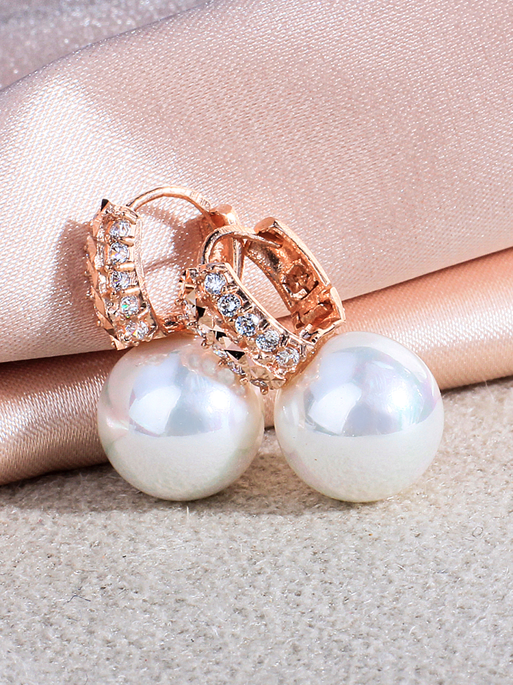 14K 진주 12미리 귀걸이 원터치 큐빅 링 한복 혼주 다흰 생일 선물